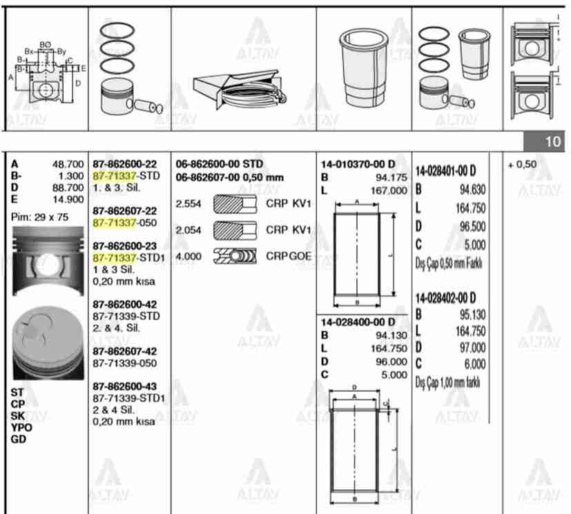 Hyundai Starex Piston Segman 2002-2008 Segmanlı OEM 87-71337-050 Hyundai Starex Piston Segman 2002-2008 Segmanlı OEM 87-71337-050